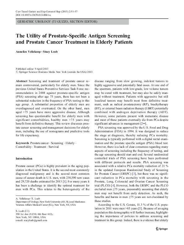 (PDF) The Utility of Prostate-Specific Antigen Screening and Prostate ...