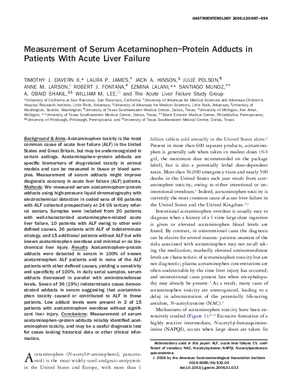 (PDF) Measurement of Serum AcetaminophenProtein Adducts in Patients