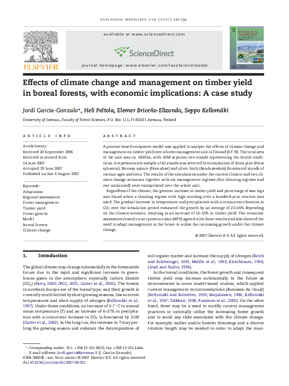 (PDF) Effects of climate change and management on timber yield in ...