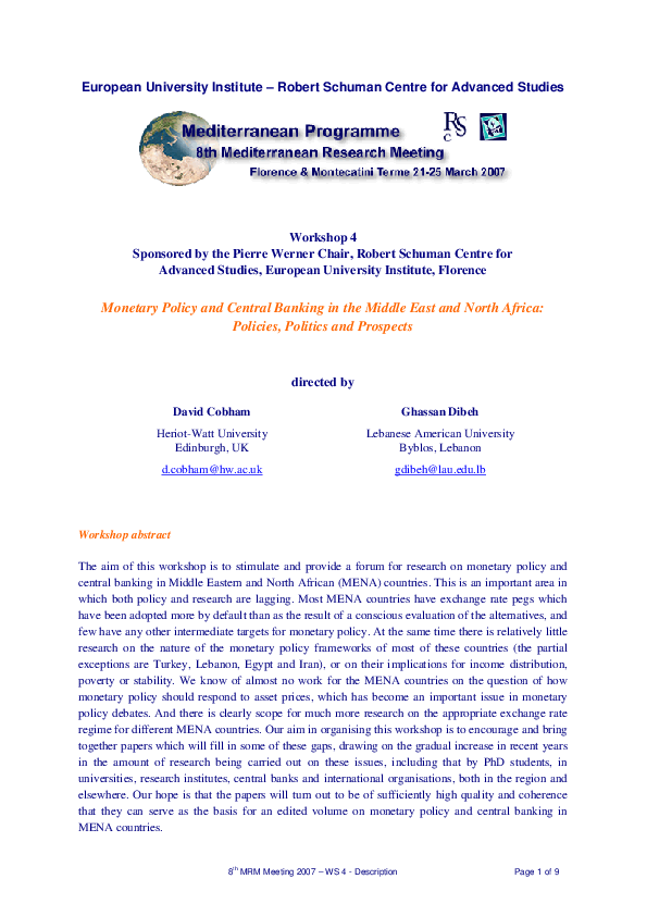 (PDF) Monetary policy and central banking in the Middle East and North ...