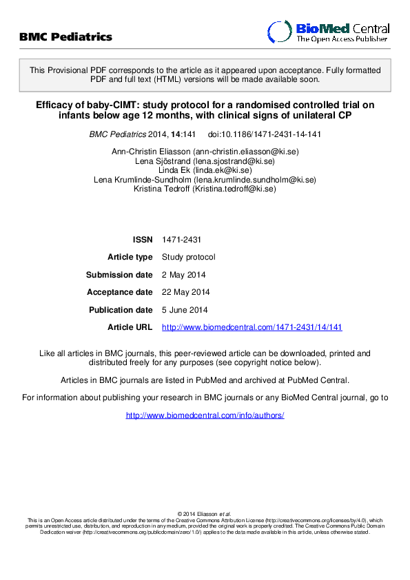 (PDF) Efficacy of baby-CIMT: study protocol for a randomised controlled ...