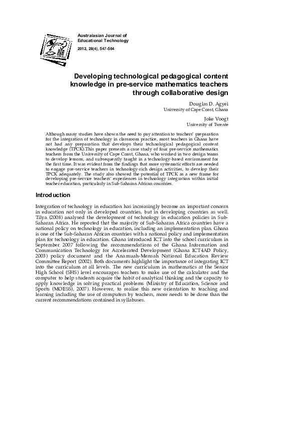 (PDF) Developing technological pedagogical content knowledge in pre ...