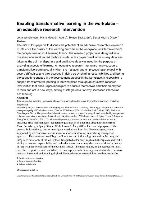 (DOC) Enabling Transformative Learning in the Workplace: An Educative ...