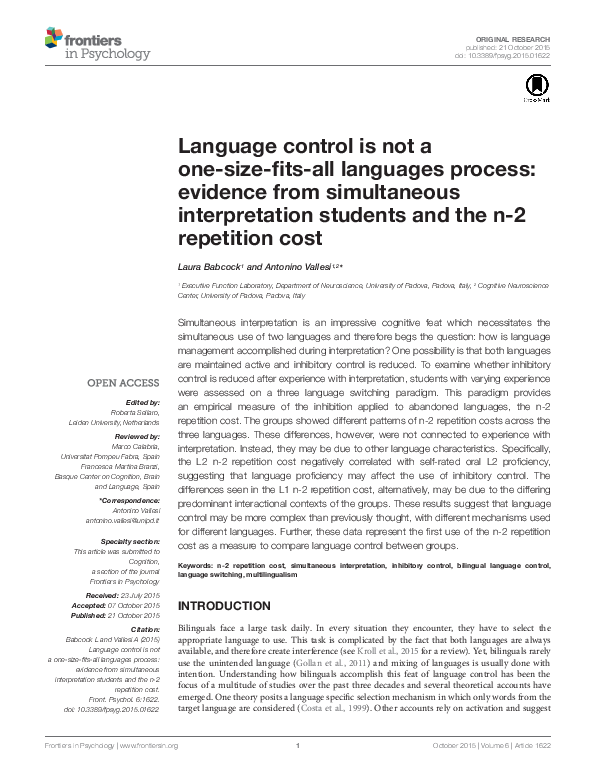 Language control is not a one-size-fits-all languages process: Evidence ...