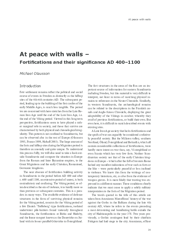 At peace with walls - Fortifications and their significance AD 400-1100