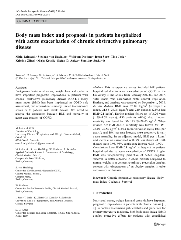 (PDF) Body mass index and prognosis in patients hospitalized with acute ...