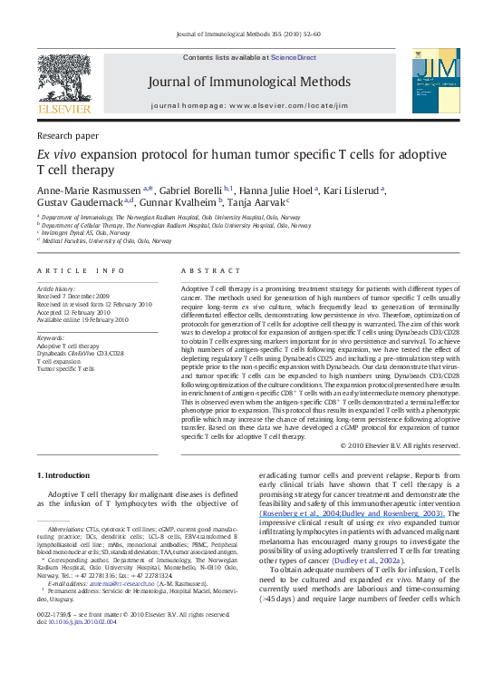 (PDF) Ex vivo expansion protocol for human tumor specific T cells for ...
