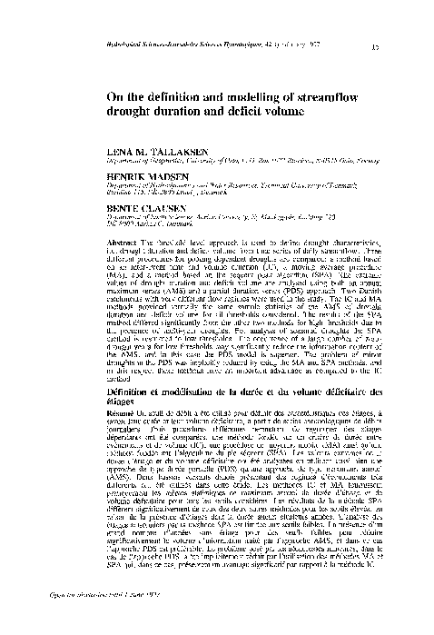 (PDF) On the definition and modelling of streamflow drought duration ...