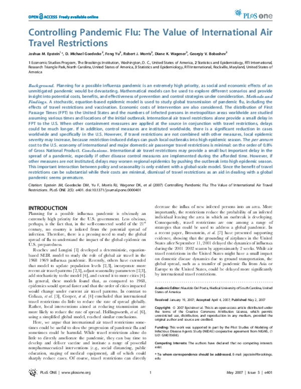 (PDF) Controlling pandemic flu: the value of international air travel ...