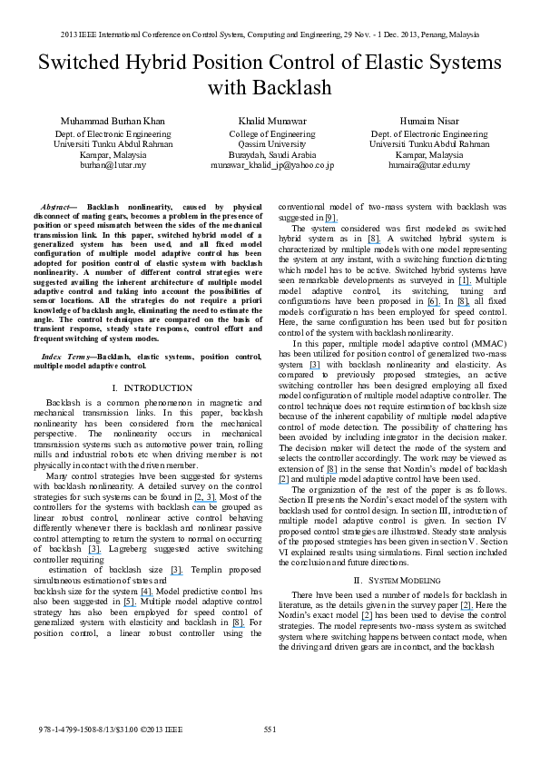(PDF) Switched hybrid position control of elastic systems with backlash