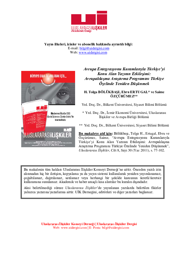 (PDF) The Interaction between Theories of European Integration and the Literature on Turkey