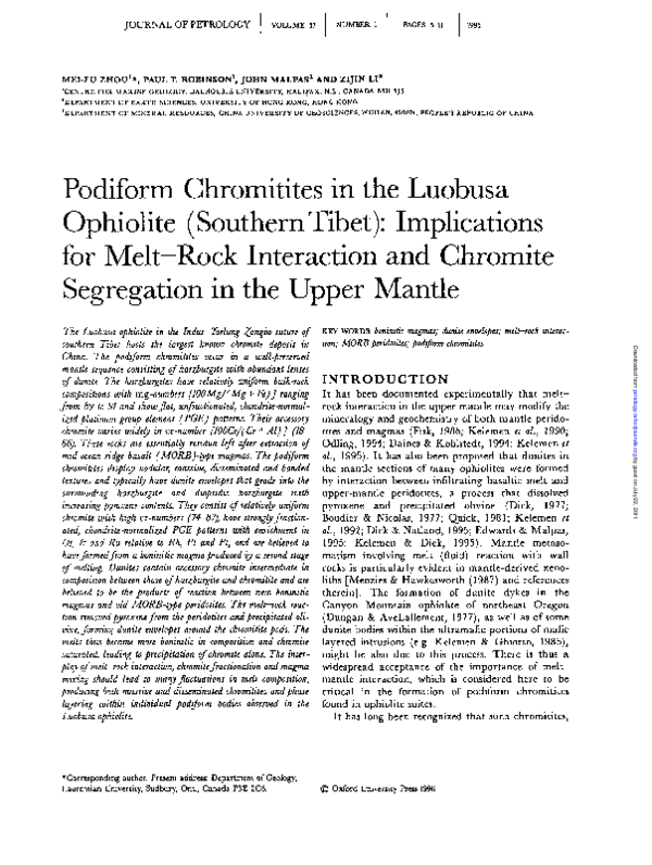 (PDF) Podiform Chromitites in the Luobusa Ophiolite (Southern Tibet ...