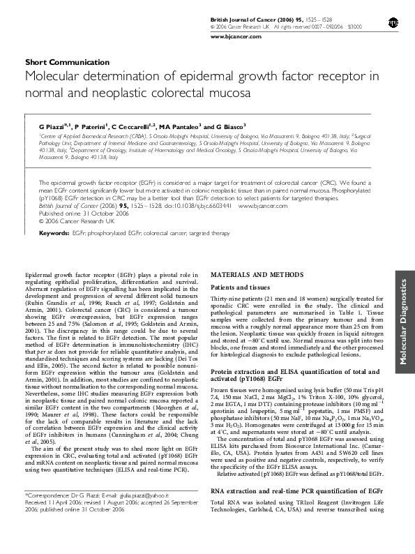 (PDF) Molecular determination of epidermal growth factor receptor in ...