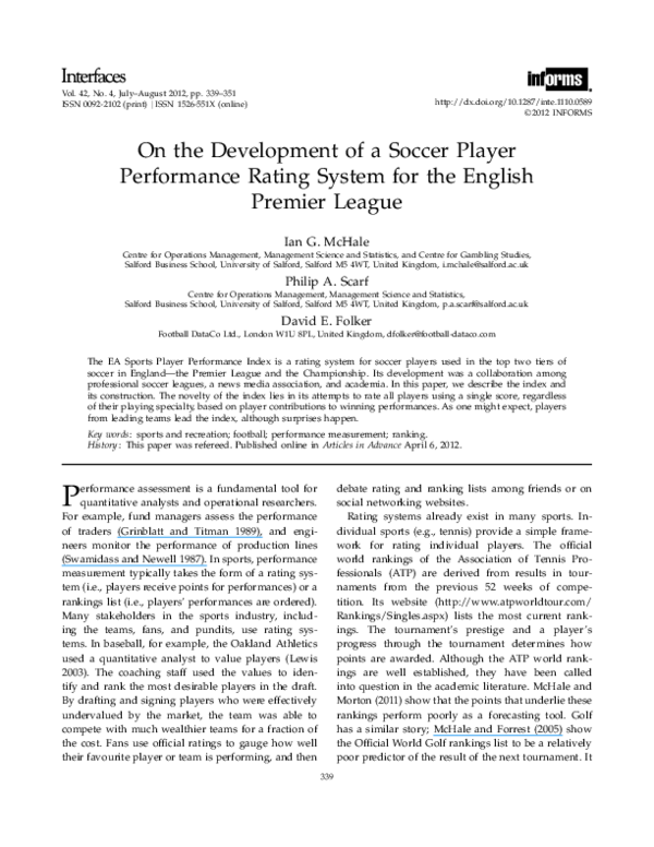 (PDF) On the Development of a Soccer Player Performance Rating System ...