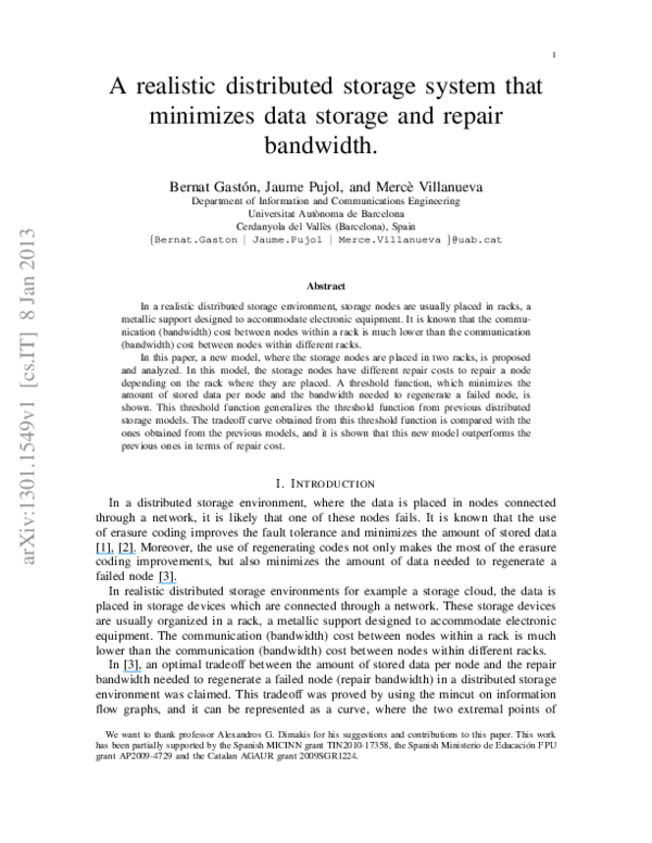 (PDF) A realistic distributed storage system that minimizes data ...