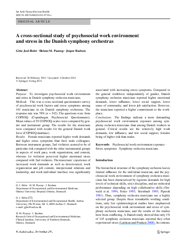 (PDF) A crosssectional study of psychosocial work environment and