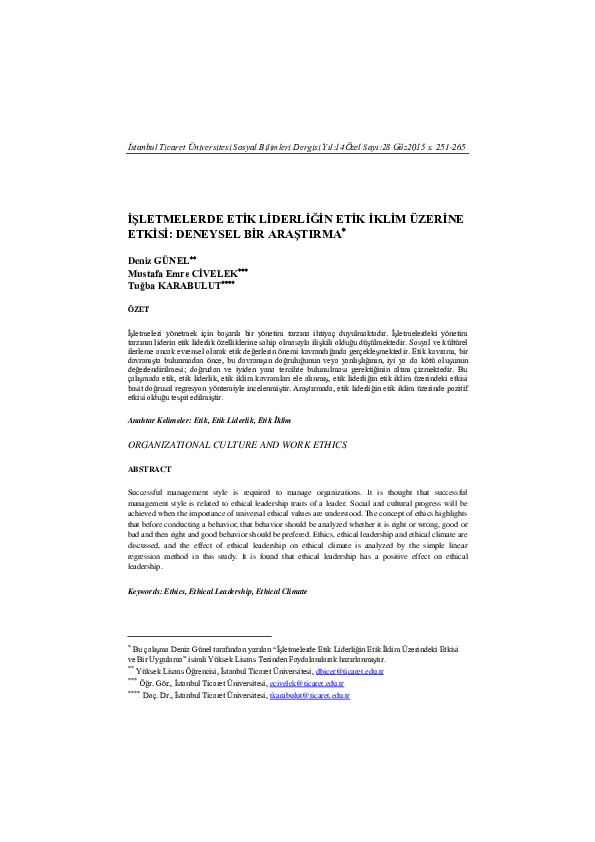 (PDF) Effects of Ethical Leadership on Ethical Climate