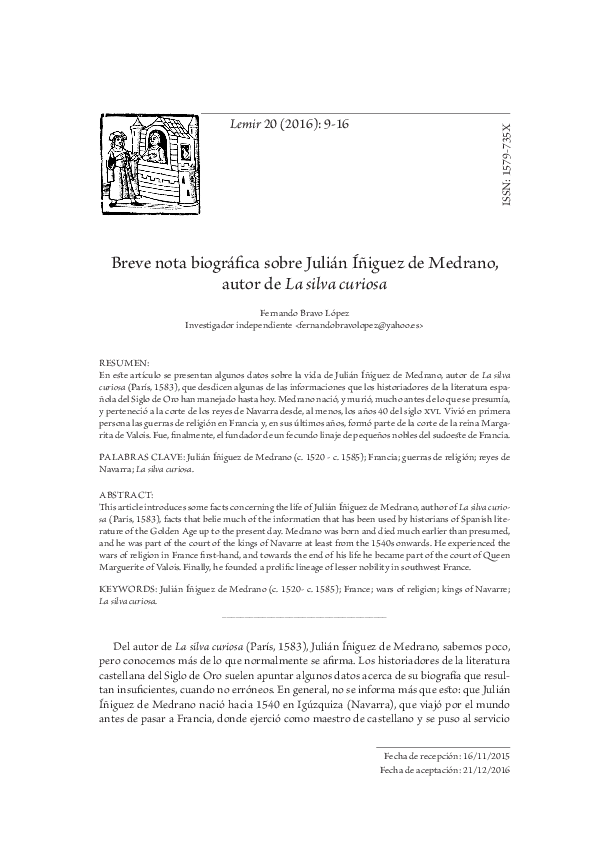 Breve nota biográfica sobre Julián Íñiguez de Medrano, autor de La ...
