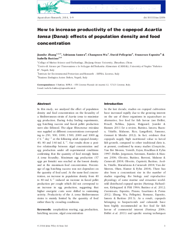 (PDF) How to increase productivity of the copepod Acartia tonsa (Dana ...