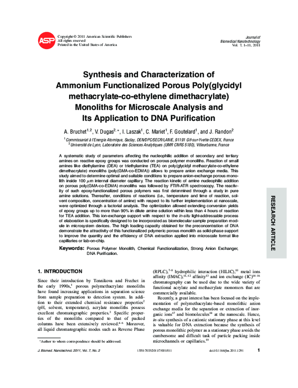 (PDF) Synthesis and Characterization of Ammonium Functionalized Porous Poly(glycidyl