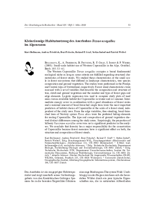 (PDF) Smallscale habitat use of Western Capercaillie in the Alps