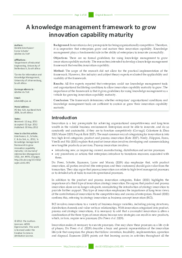 (PDF) A knowledge management framework to grow innovation capability ...