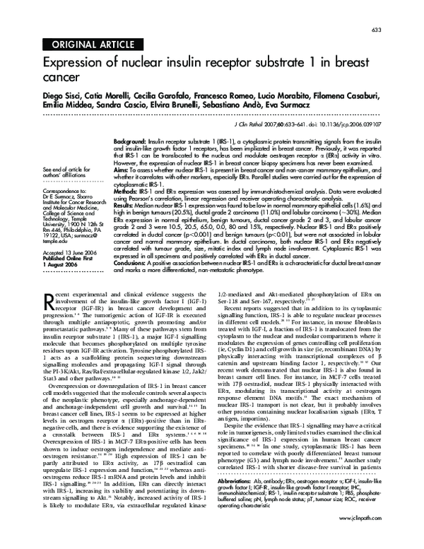 (PDF) Expression of nuclear insulin receptor substrate 1 in breast cancer