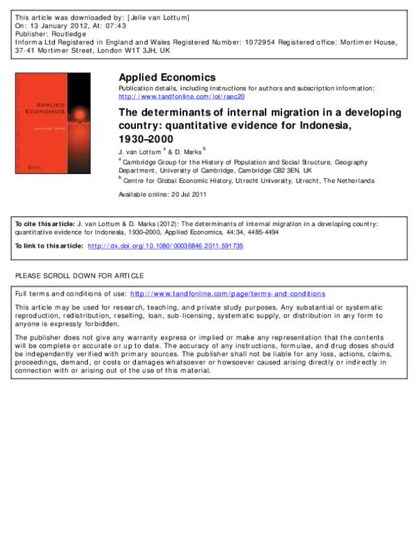 (PDF) The determinants of internal migration in a developing country ...