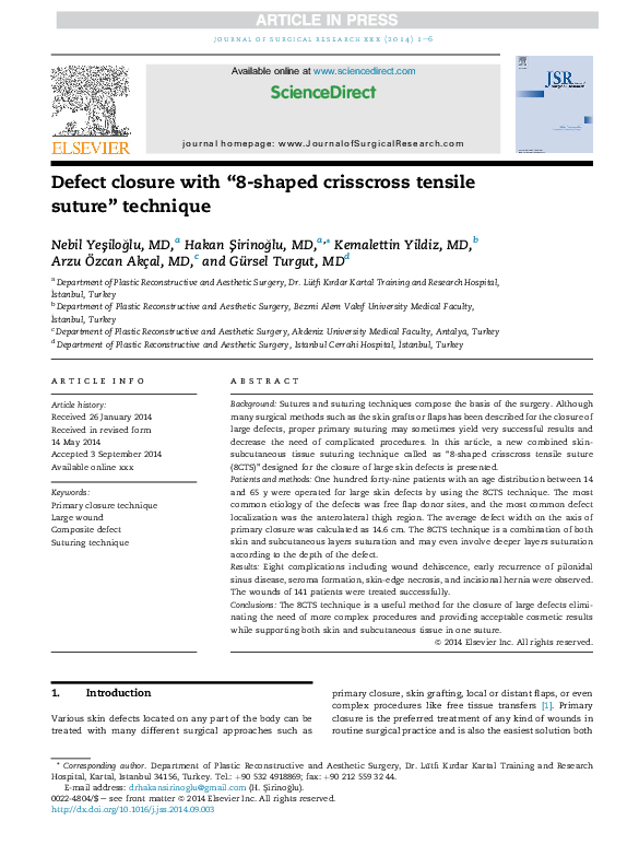 Pdf Defect Closure With 8 Shaped Crisscross Tensile Suture Technique Gursel Turgut Kemalettin Yildiz And Arzu Akcal Academia Edu