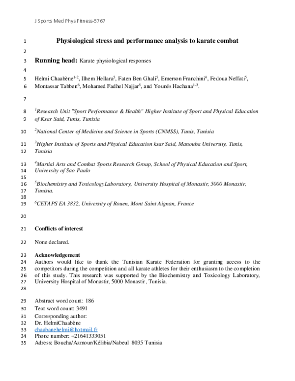 (PDF) Physiological stress and performance analysis to karate combat
