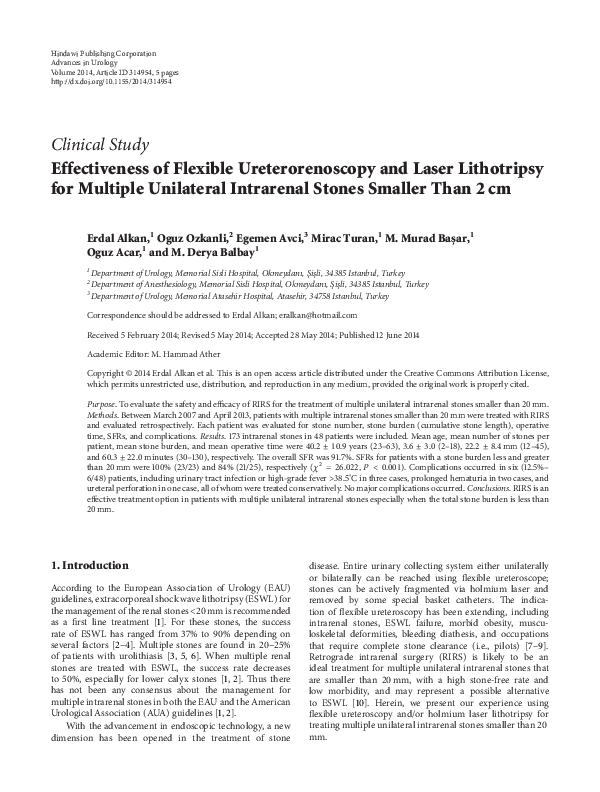 (PDF) Effectiveness of Flexible Ureterorenoscopy and Laser Lithotripsy ...