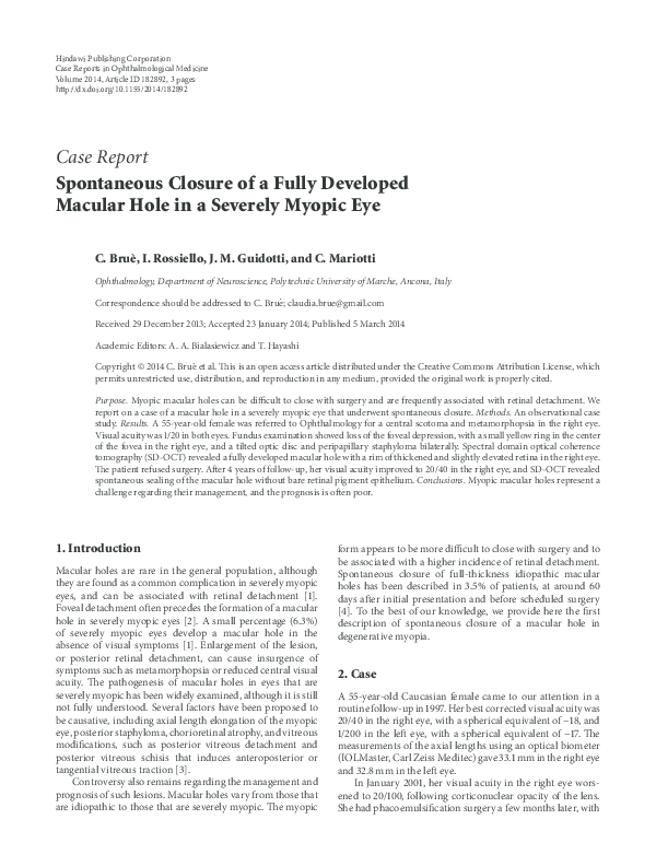 PDF) Spontaneous Closure of a Fully Developed Macular Hole in a