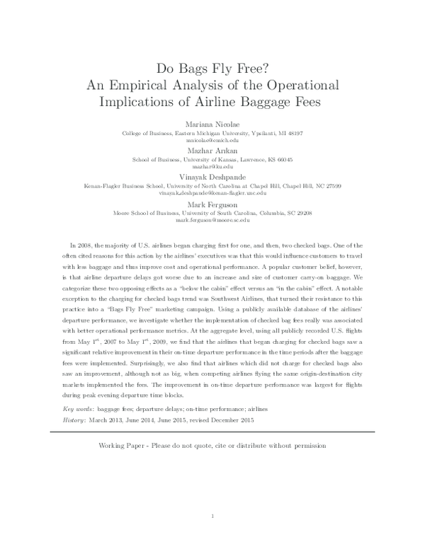 (PDF) Do Bags Fly Free? An Empirical Analysis of the Operational