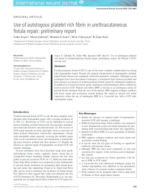 (PDF) Use of autologous platelet rich fibrin in urethracutaneous ...