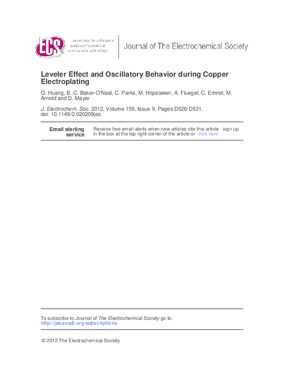 (PDF) Leveler Effect and Oscillatory Behavior during Copper Electroplating Marinus Hopstaken