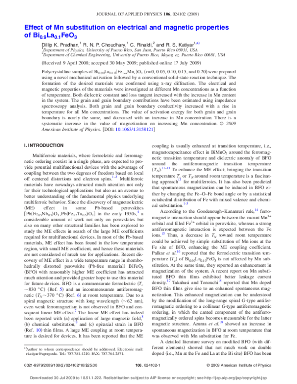 (PDF) Effect of Mn substitution on electrical and magnetic properties ...