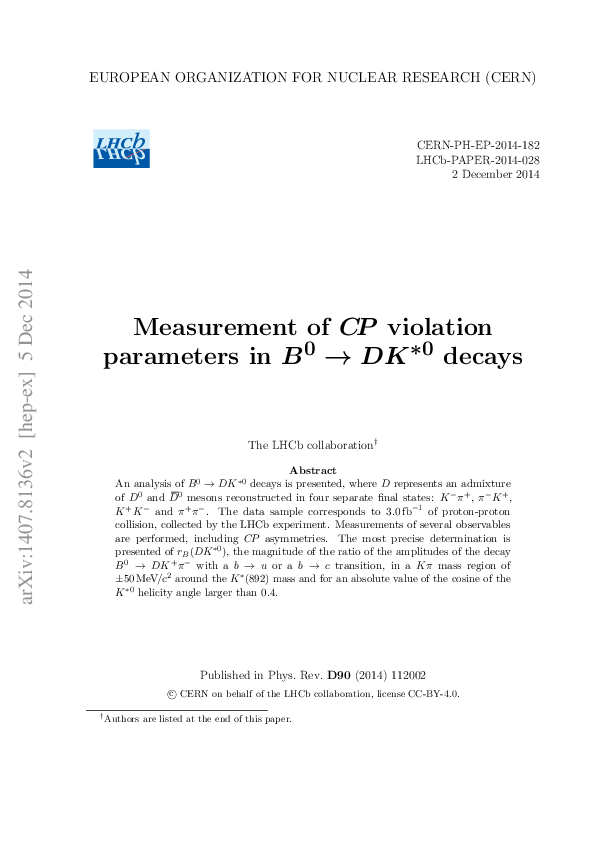  pdf measurement of c p violation parameters in