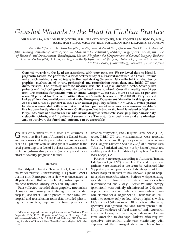 (PDF) Gunshot Wounds to the Head in Civilian Practice