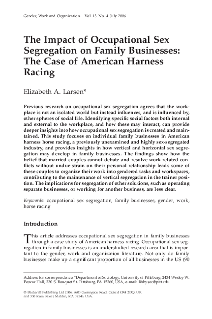Occupational Sex Segregation And Its Consequences For The (Re – UQCC