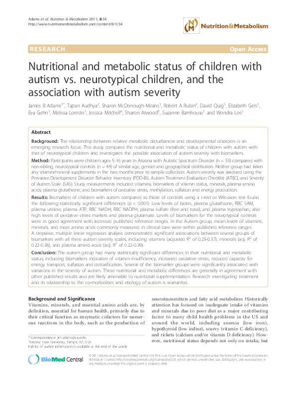 (PDF) Nutritional and metabolic status of children with autism vs ...