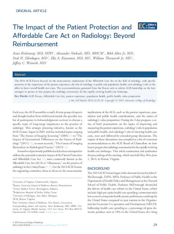 (PDF) The Impact of the Patient Protection and Affordable Care Act on ...