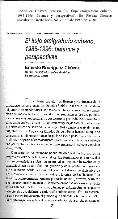 (PDF) El flujo emigratorio cubano 1985-1996: balance y perspectivas