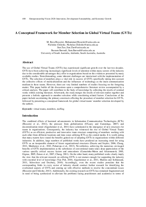 (PDF) A Conceptual Framework for Member Selection in Global Virtual ...