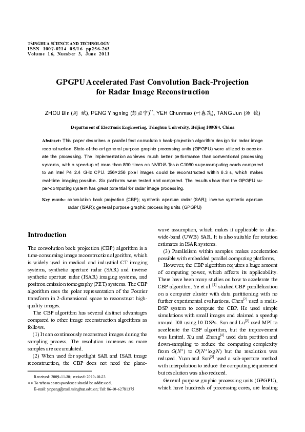 (PDF) GPGPU Accelerated Fast Convolution Back-Projection for Radar ...