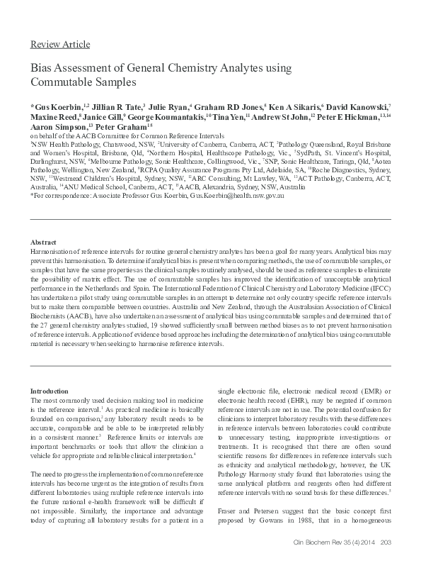 (PDF) Bias Assessment of General Chemistry Analytes using Commutable