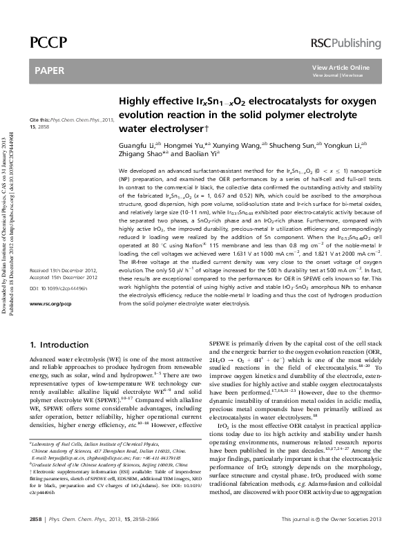 PDF) Highly effective IrxSn1−xO2 electrocatalysts for