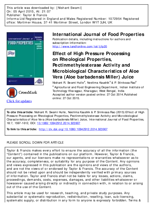 (PDF) Effect of High Pressure Processing on Rheological Properties ...