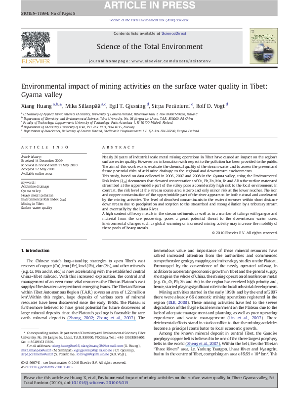 (PDF) Environmental impact of mining activities on the surface water ...