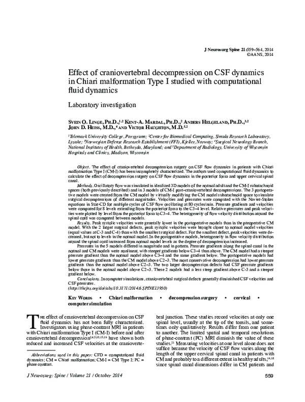 (PDF) Simulating CSF Flow Dynamics in the Normal and the Chiari I ...