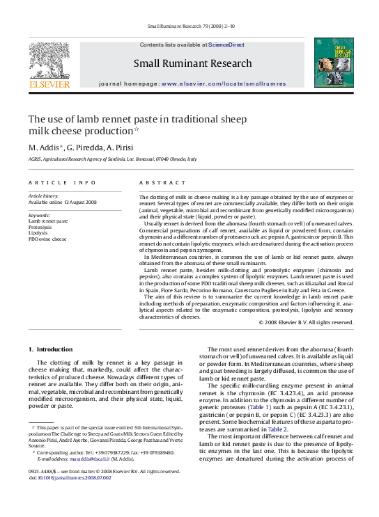 (PDF) The use of lamb rennet paste in traditional sheep milk cheese ...